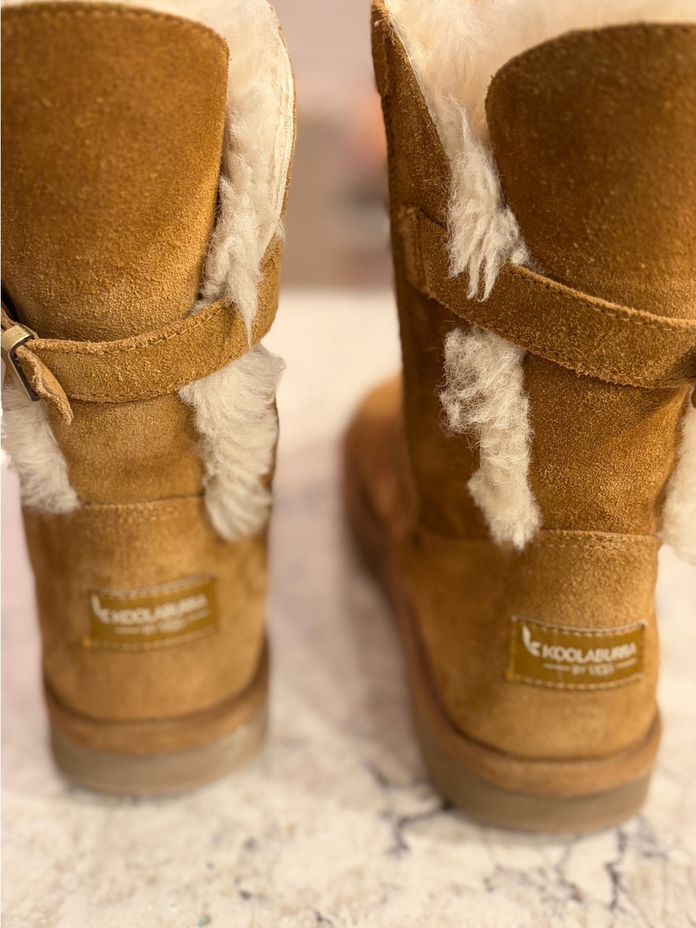 Koolaburra Chestnut Suede Shearling Ankle Boots, Size 7
